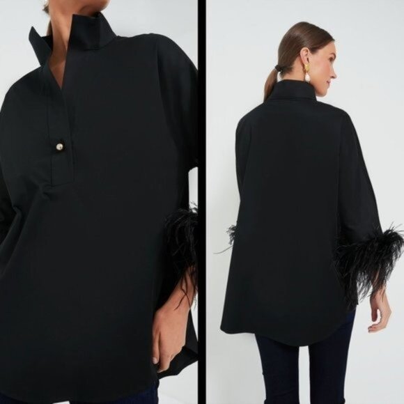 Tuckernuck NEW Black Feather Willow Collared Women's Poplin Blouse Top Size XS - Picture 3 of 13